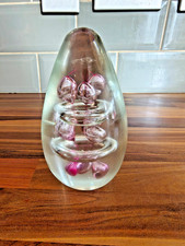 Large Glass Teardrop Paperweight Pink Bubbles Heavy Height 12cm in VGC