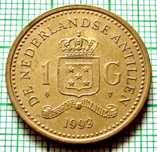 Netherlands Antilles Dutch Caribbean Beatrix 1993 1 Gulden, Crowned Coat of Arms