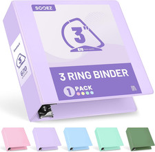 3 Ring Binder 3 Inch, Large Binder with Pockets, Purple, Letter Size