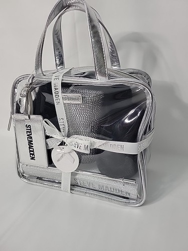 Steve Madden 4 Pc Gift Set Earmuff clear Tote luggage Tag tumbler With Straw - Picture 2 of 6
