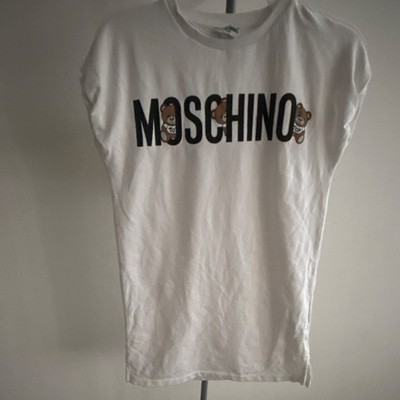 Moschino big girls  10 White Teddy Bear Logo Graphic Cotton Knit Crewneck dress