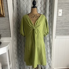 Lands End 18 W Linen Blend Chartreuse Dress