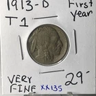 KEY DATE 1913 D Type 1 BUFFALO NICKEL VERY FINE CONDITION VERY NICE COIN  XX135