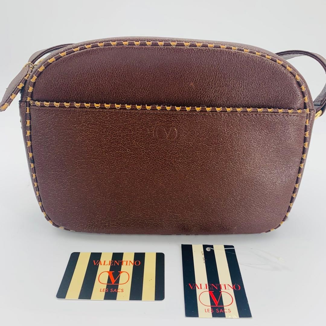 Valentino Garavani Leather Shoulder Bag Brown, Elegant, Used, 25cm x 20cm Japan