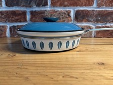 Vintage Norway Catherine Holm Turquoise Lotus Enamel frying Pan Skillet & Lid