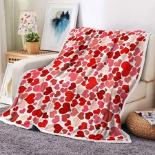 50x60 Inch Red White Heart Valentine Day Flannel Throw Blanket Couch Bed Soft