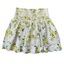 Alice + Olivia Bethie Smocked Tiered Mini Skirt Womens 2 Yellow Floral Cottage