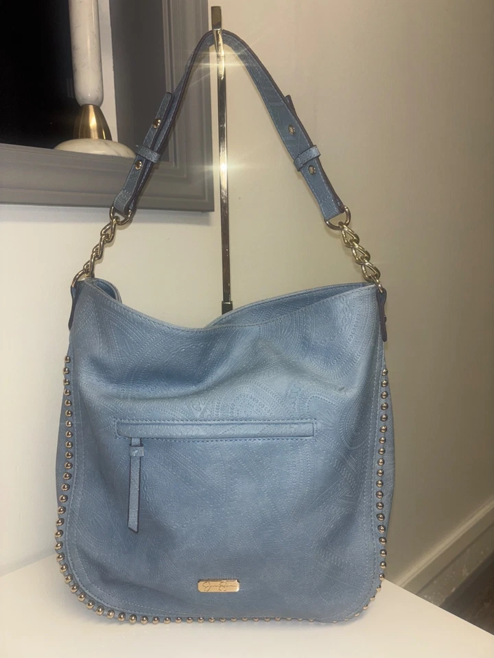 Jessica Simpson Studded Hobo Bag Blue Paisley Gold Hardware Purse Medium Unique - Image 2 of 4
