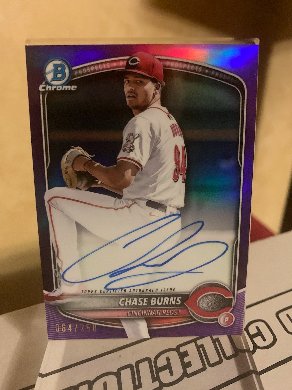 Chase Burns 2025 Bowman Chrome Prospect Auto Purple Refractor /250 #CPA-CB