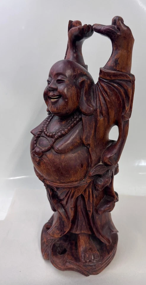 Rosewood Happy Buddha Hand Carved Japanese/ Chinese Vintage - Image 3 of 4