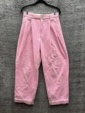 Ganni High Rise Pleated Corduroy Wide Leg Trousers Pink Womens Size 34
