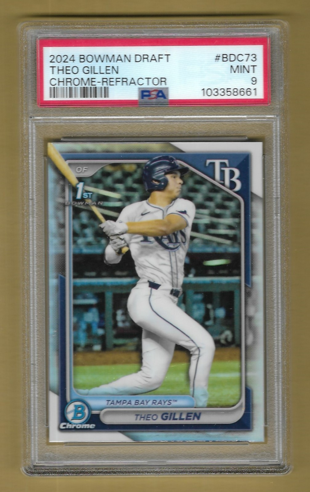 THEO GILLEN 2024 TOPPS BOWMAN CHROME 1ST REFRACTOR RC #BDC73 GRADED PSA 9 MINT