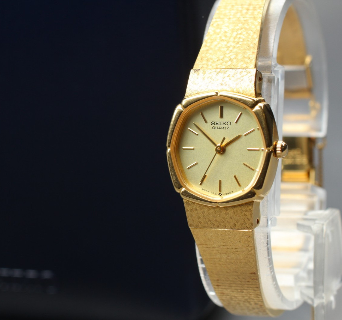 Vintage1983 [N MINT w/Box] Seiko Bracelet 7321-5170 Gold Qz Women's Watch JAPAN