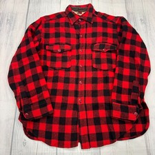 VTG 60s Woolrich Buffalo Plaid Button Shirt Size 16 Red Black Wool Outdoors Mens
