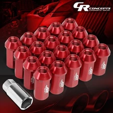 J2 M12X1.5 7075 ALUMINUM 25MM OD/45MM 20PC OPEN-END LUG NUTS SET+ADAPTER RED