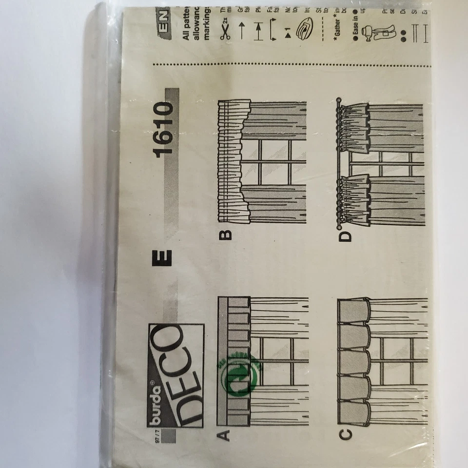 80s Burda Deco Pattern 1989 Valance Curtain Pleated Gathered Rod Hook Variations - Image 3 of 3
