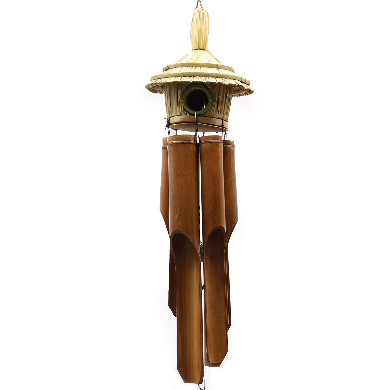 Large Seagrass Bird House Bamboo Wind Chime Garden Ornament Hanging Decor 56cm