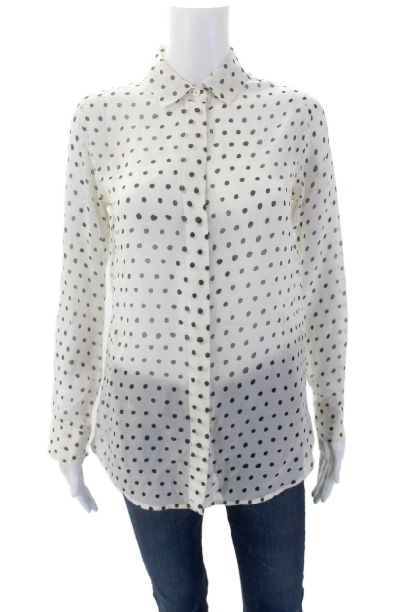 Camicia donna Saint Laurent a pois in seta con bottoni davanti bianca nera taglia FR 34