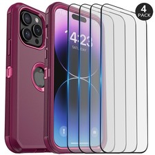 For iPhone 14 Pro Case Cover With 4-Pack Screen Protector Heavy Duty Shockproof