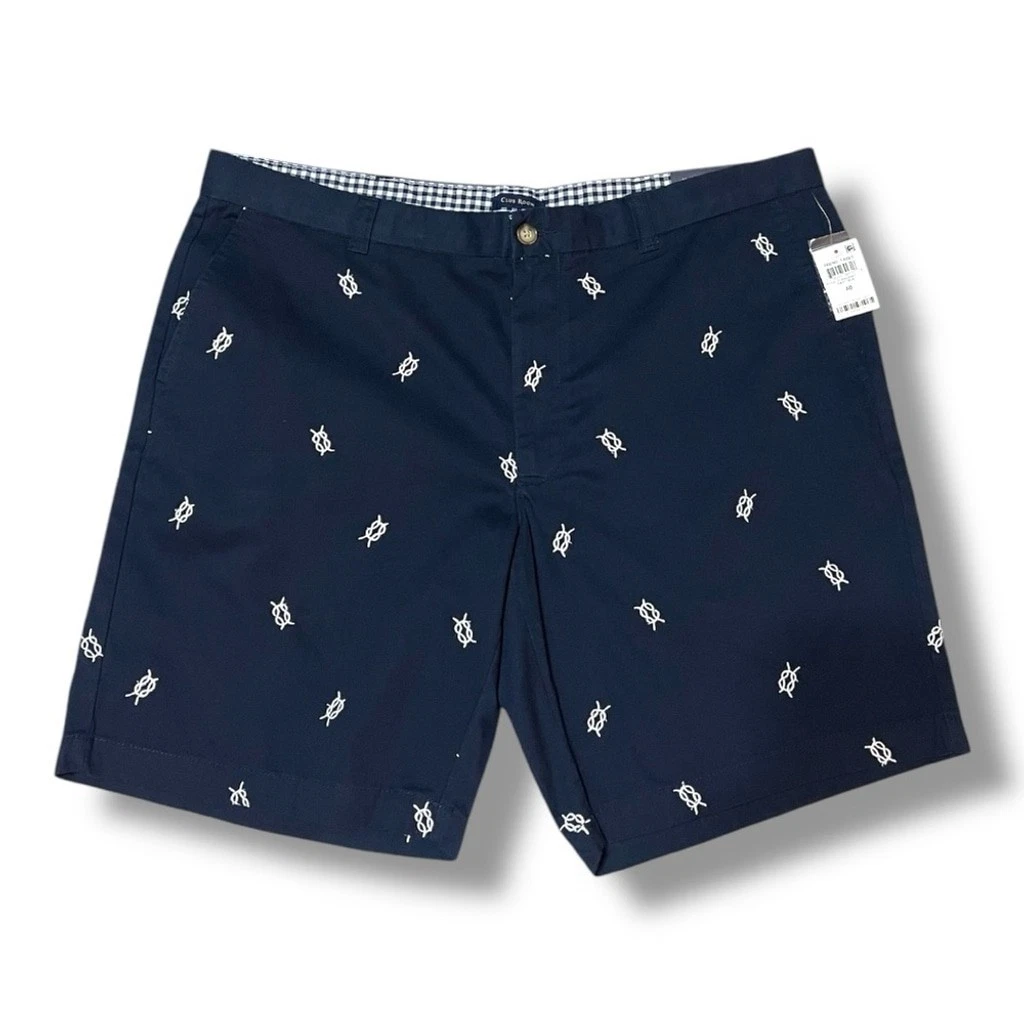 Club Room Nautical Flat Front 9” Chino Shorts Men's 40 Waist Navy Blue