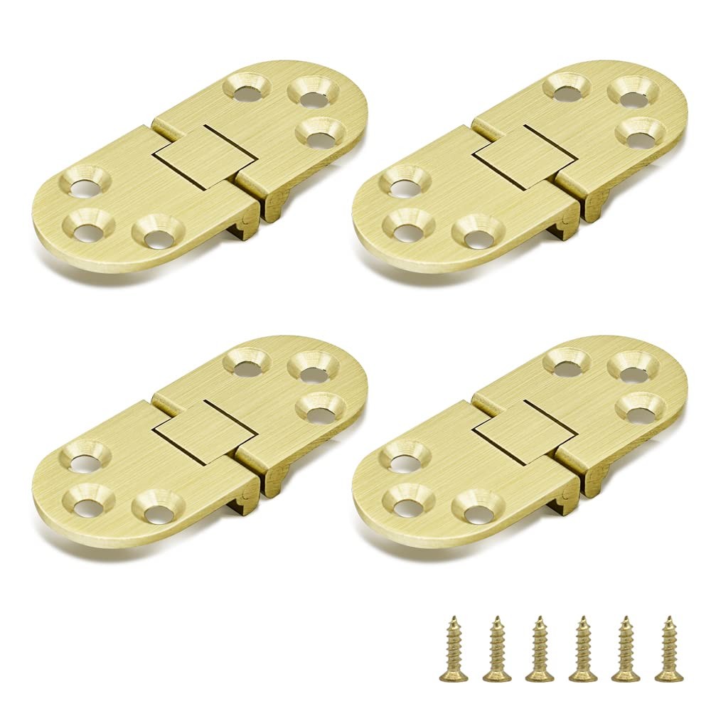 SHRJ 4 Pcs Brass Butler Tray Hinge Round Edge, 180 Degree Folding Flip Gold