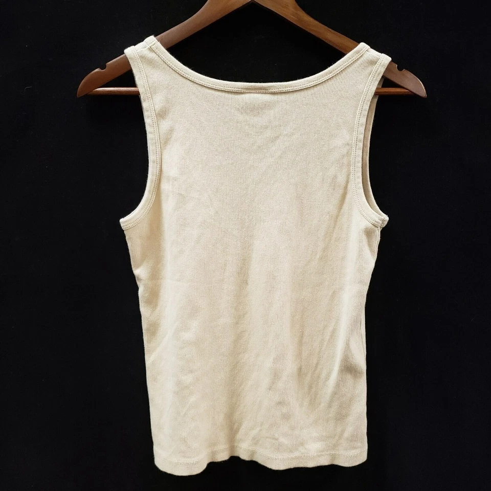 Vtg Aeropostale Y2K Ribbed Butterfly Tank Top Size L Cream Preppy Cotton Scoop - Image 3 of 4