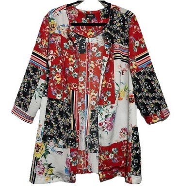 Maree Pour Toi Womens Floral Patchwork Blazer Size 14 Mixed Media Boho Artsy