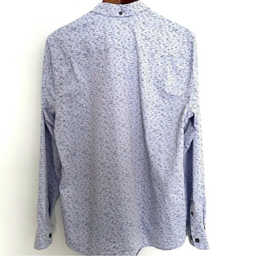 Peter Werth London mens medium cotton button down blue print casual dress shirt - Picture 3 of 6