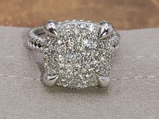 David Yurman 925 Sterling Silver Pav  chatelaine Ring Size 7.5 11x11 mm
