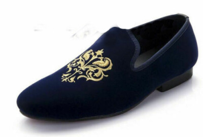Herren handgefertigte Schuhe blau Samt bestickt Halbschuhe & Slipper Party formelles Kleid
