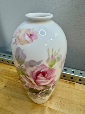 MINT Noritake Bone China Vase Nippon Toki Kaisha Signed 9'' Pink Rose Japan