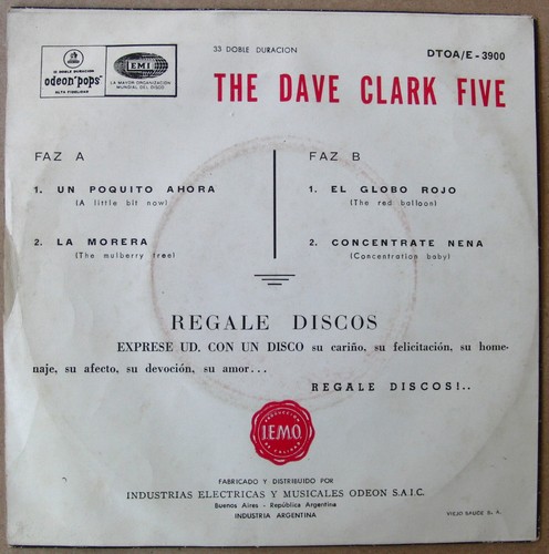THE DAVE CLARK FIVE EP 7" PS A Little Bit Now + 3 TOP Rare SOUTHAMERICA Ed. 1969 - Picture 2 of 4