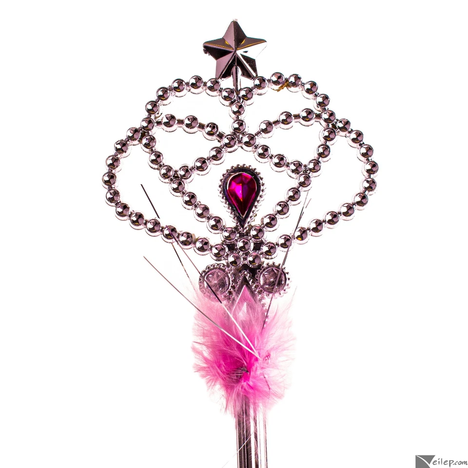 Varita Mágica Princesa con Pluma Rosa Boa Fiesta Favor Varita, Plateada, 16" L Foto 2 de 2