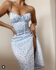 NWT House of CB Carina Bustier Midi Slit Dress Blue Medium