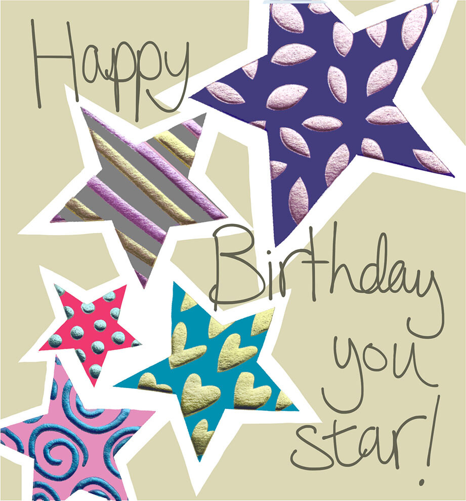 Colourful and Funky Stars Happy Birthday Card - Lucilla Lavender Greeting Card