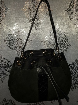 black drawstring handbag