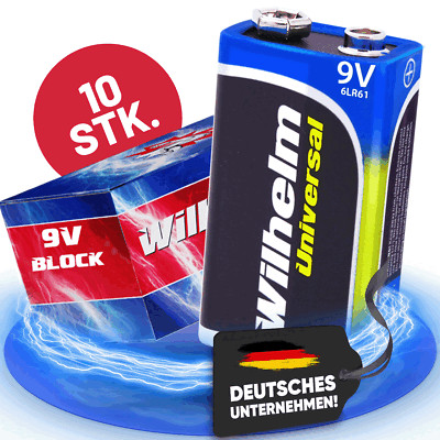 10 x Wilhelm Universal 9V Block Batterien auch für 10 Jahres Rauchmelder geeigne