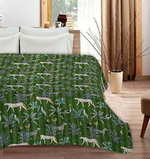 Handmade Kantha Quilt Jungle Print Cotton Hippie Bohemian Picnic Throw BedCover