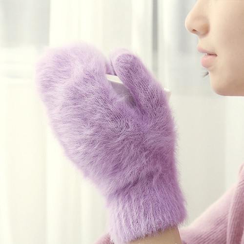 Women's Faux Rabbit Fur Gloves Full Mitten Thicken Winter Warm Wrist Mittens - Picture 32 of 34