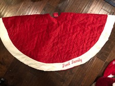 NWT Pottery Barn Diamond Red Ivory Velvet Large Treeskirt Christmas Monogrammed