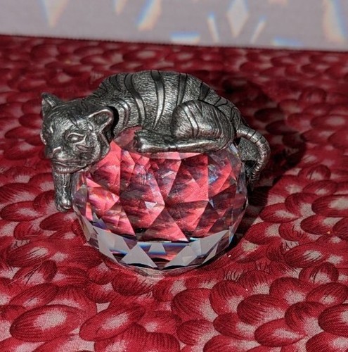 Seltene Swarovski Trimlite Geschenkware Zinn Tiger Kristall Briefbeschwerer 1982