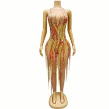 Women Shining Rhinestones Mesh Jumpsuits Singer Dancer Stage Wear Costumes