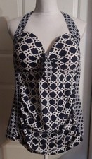 New W/O Tags Womens Merona Swimwear Blue  White Tankini Top Swimsuit Size Large