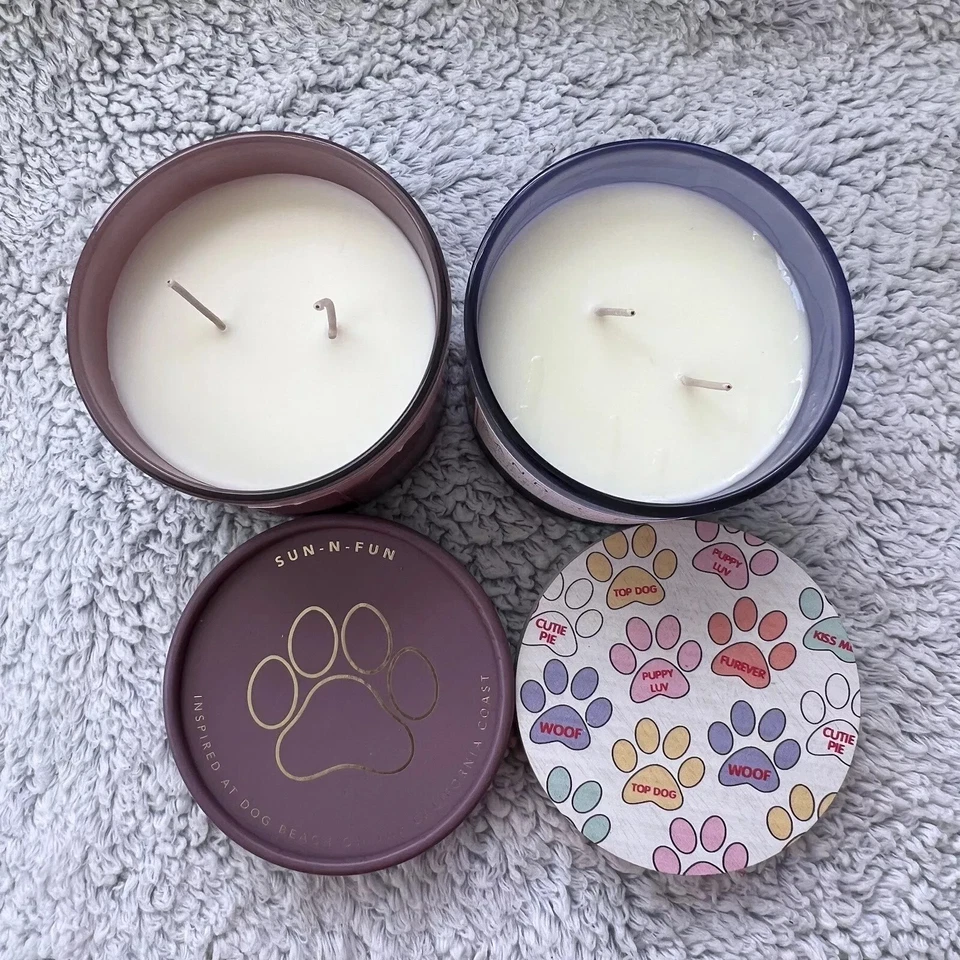 Lote de 2 velas arena + patas 12 oz olor mascota neutralizar costa del Pacífico sol y diversión NUEVO Foto 3 de 4