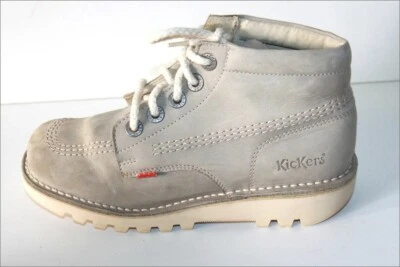 KICKERS  Bottines Boots Croûte de Cuir Gris Clair T 36 TBE - Photo 1/4