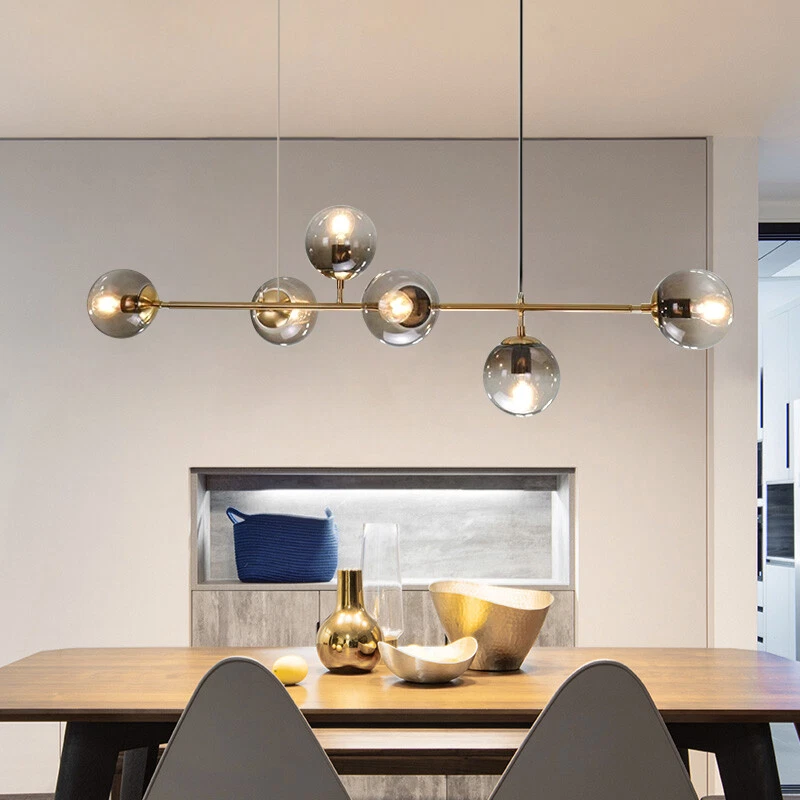 Modern MODO 6 Light Chandelier Smoke Grey Glass Globe Pendant