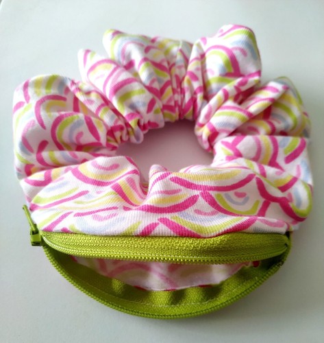 Large Oversized White Rainbow Stashie Zipper Pocket Hair Wrist Scrunchie Purse - Picture 1 of 3
