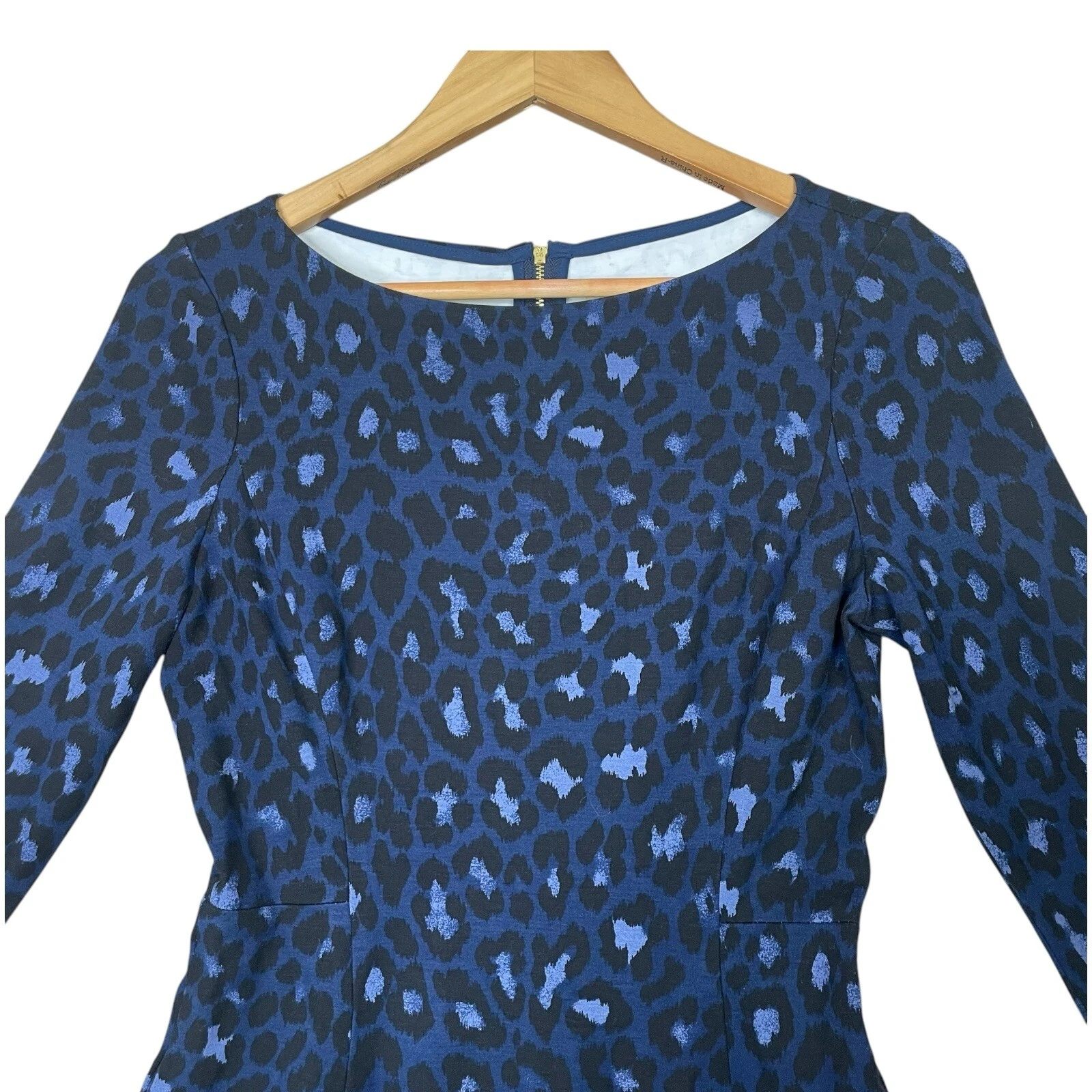 Abito Kate Spade linea A Broome Street Leopard Ponte blu manica 3 4 tg 6 tasche