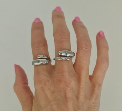 Silberfarben Doppel Wickel Twist Stil Ring verstellbar 
