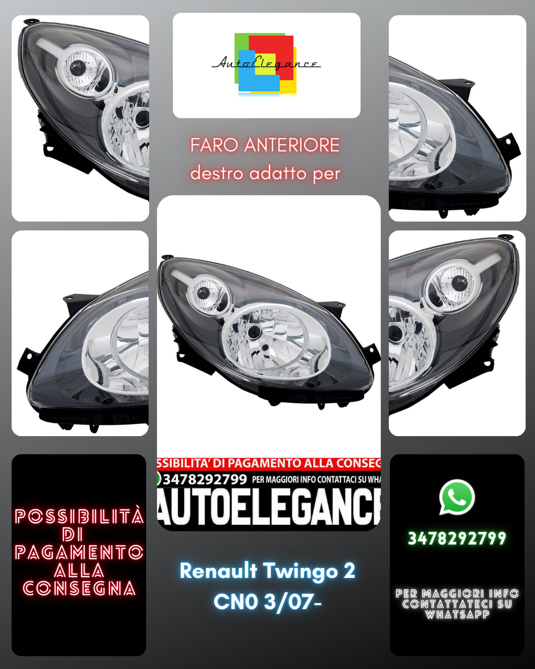 Faro anteriore destro adatto per  Renault Twingo 2 CN0 3/07- Nero H4 elettr. LWR